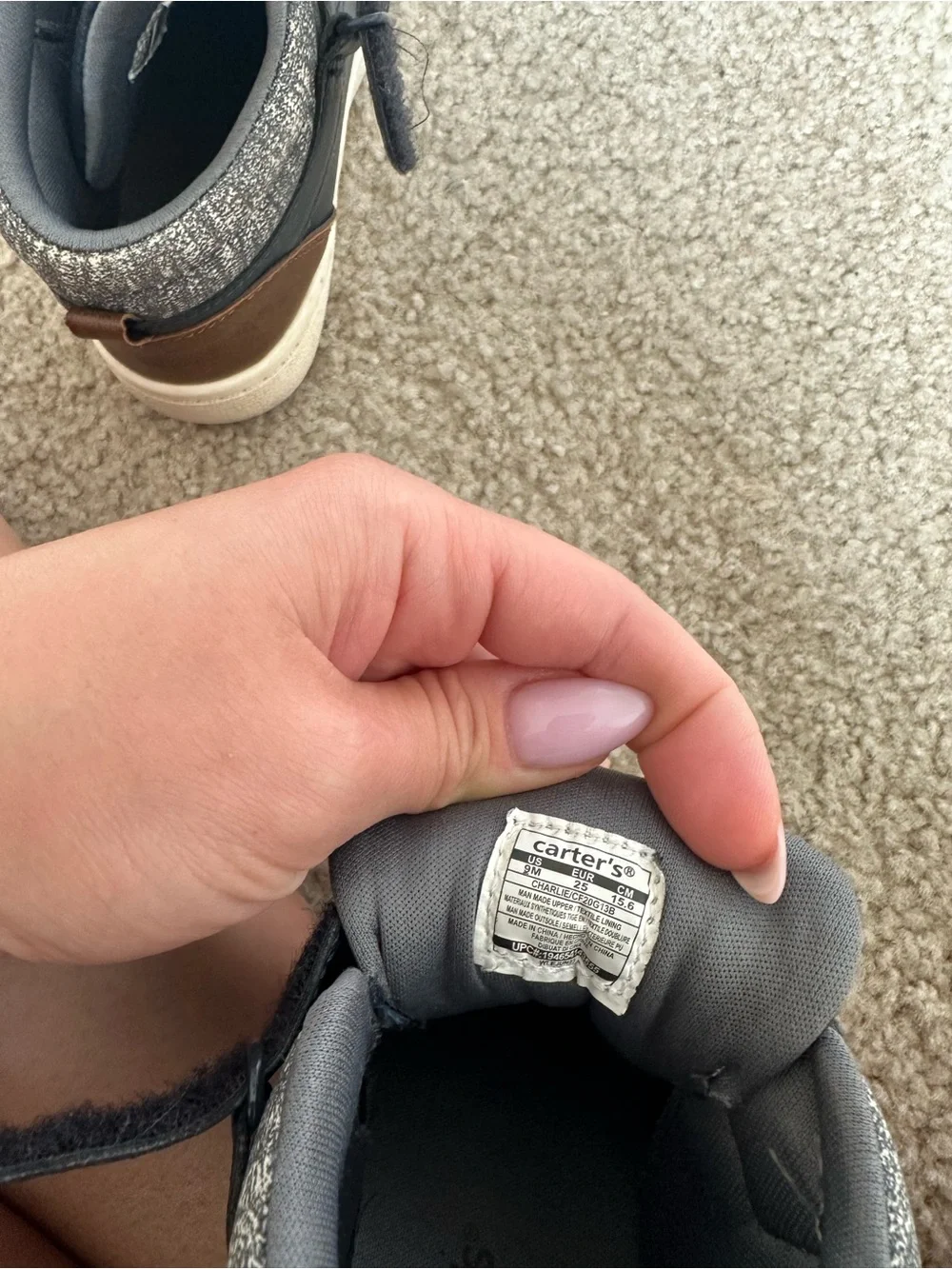 Carter’s Toddler High-Top Sneakers Navy Gray Brown Hook & Loop Shoes 9M size